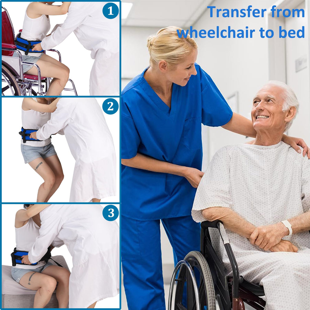 Gait Belt for Seniors, Transfer Belt with 7 Nylon Padded Handles, Medical Belt for Lifting Patients, Safety Gait Belt for Elderly Easy to Use Quick Release Buckle(Blue)