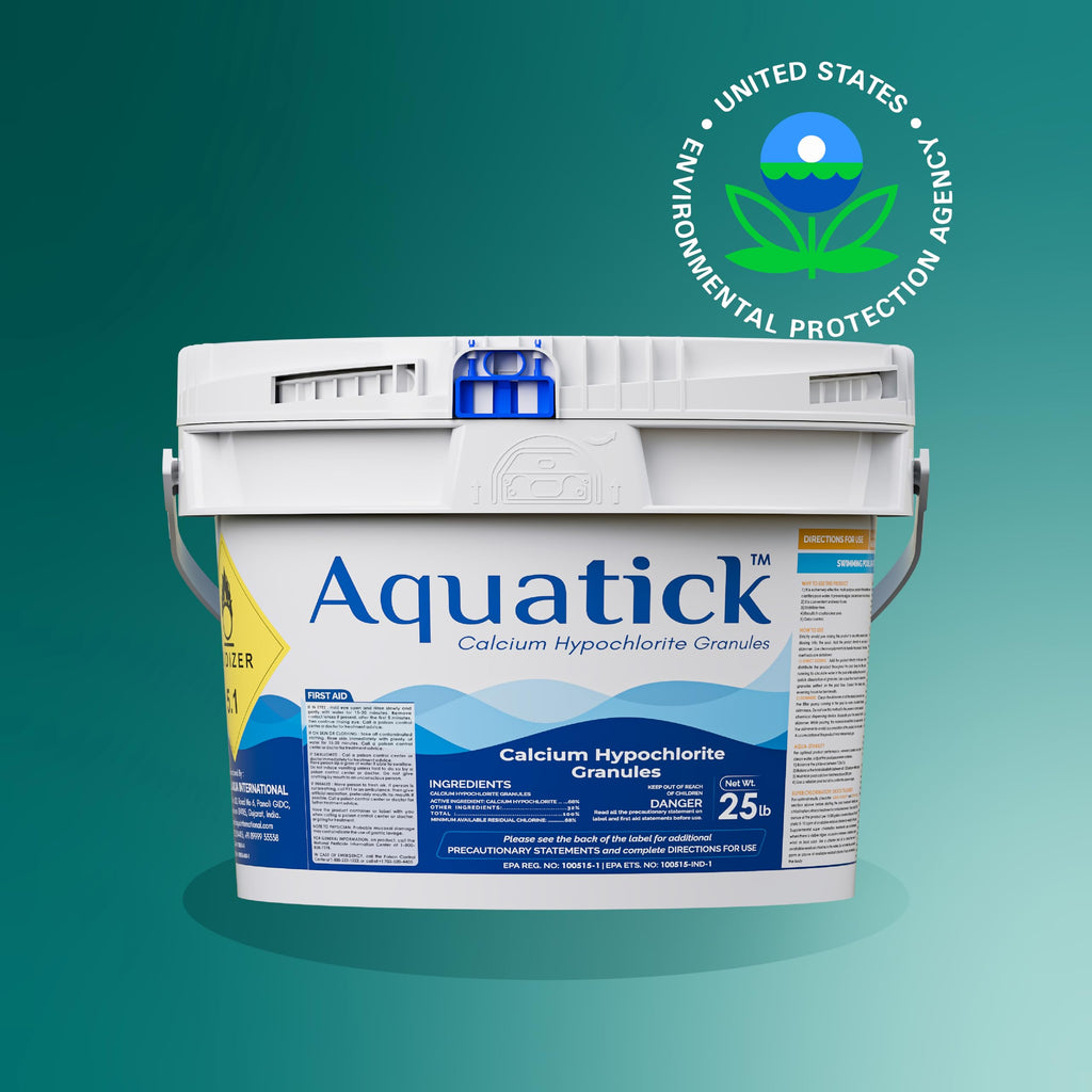 AquaTick 68% Calcium Hypochlorite Granules Pool Shock – 25 lb Bucket High Strength Non-Stabilized Chlorine for Swimming Pools and Spas