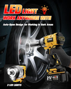 Urjoai Cordless Impact Wrench - 590Ft-lbs (800N.m) Brushless 1/2 inch, 3300RPM High Torque Impact Gun, 2x 4.0Ah Battery, Charger & 7 Sockets, Electric Impact Wrench for Car Home