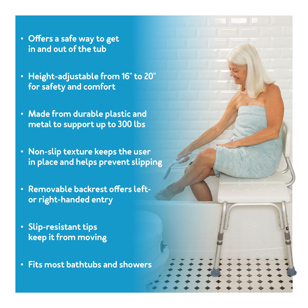 Carex Shower Bench and Shower Chair For Elderly and Disabled with Height Adjustable Legs, Tub Bench Converts to Right or Left Hand Entry, Shower Chair For Bathtub
