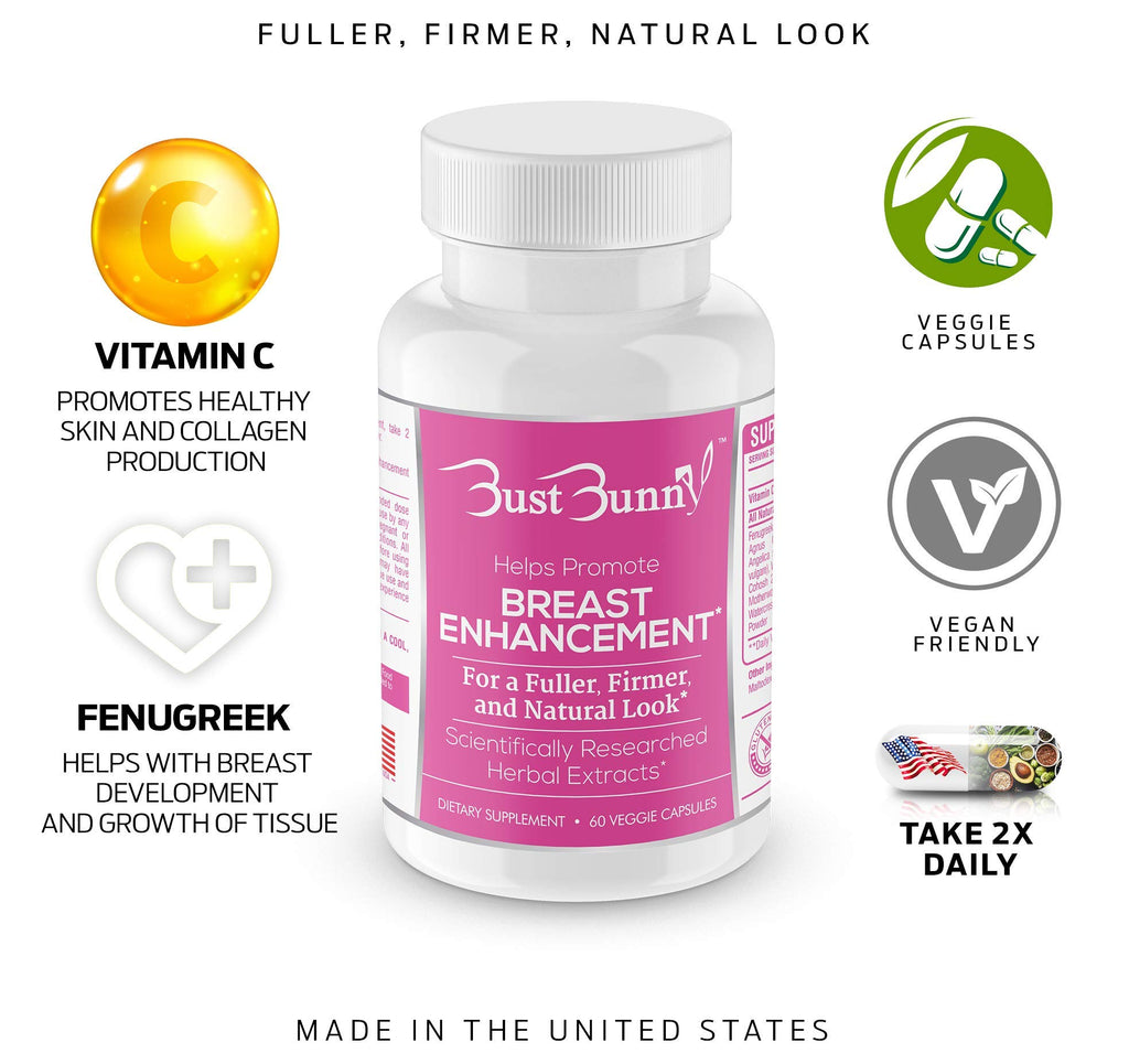 Bust Bunny Breast Enhancement Pills - Vegan Friendly - 12 Month Supply | #1 Natural Way to Enlarge Breast and Increase Bust Size