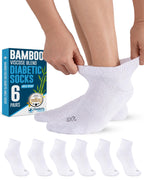 Doctor's Select Viscose Bamboo Ankle Diabetic Socks for Women and Men - 6 Pairs | Quarter Diabetic Socks for Women Size 9-11 | Viscose Bamboo Socks Woman | Edema Socks | White