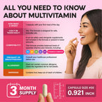 Multivitamin for Women - B-Complex | Whole Foods | Hair Growth Support | Digestion & Metabolism | Iron - 47in1 Womens Multivitamin - Bioavailable & Gentle on Stomach - Made in USA - 90 Capsules