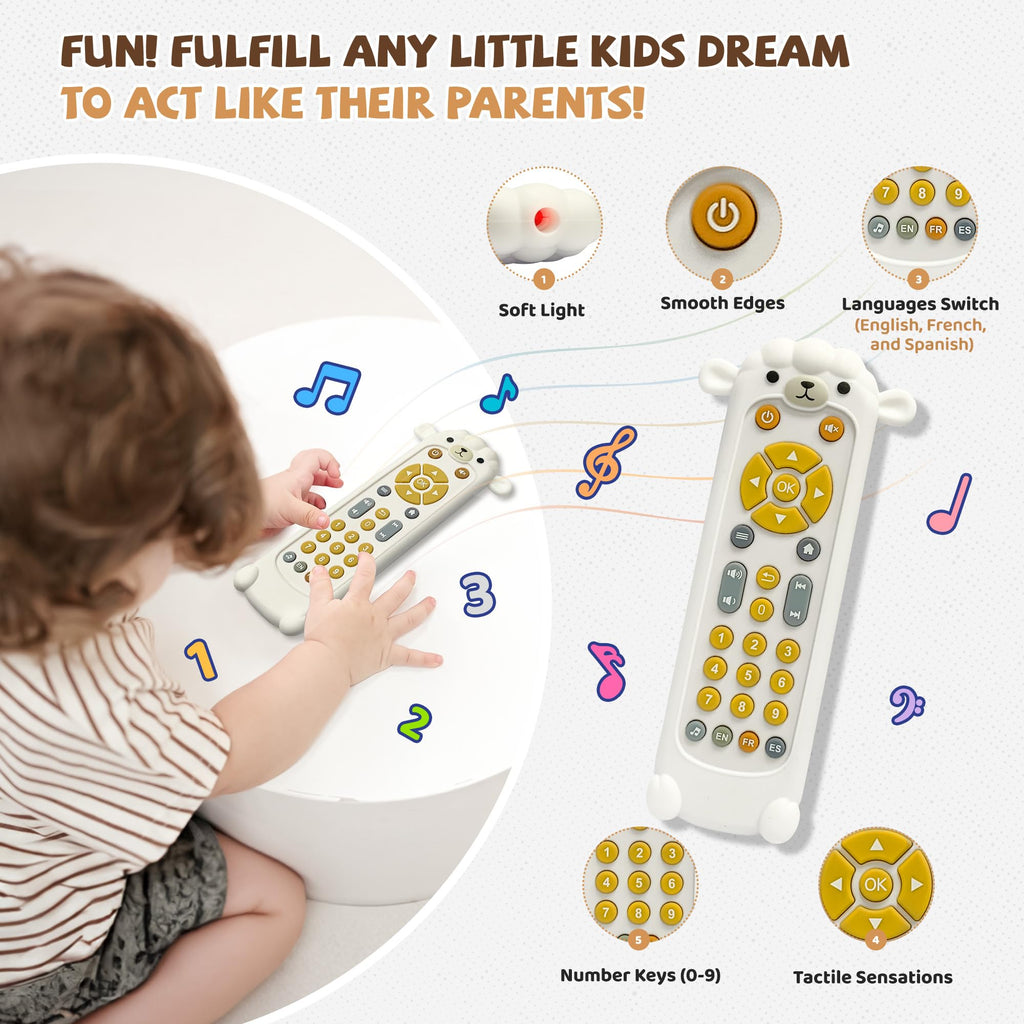 Baby Remote Control Toy - Baby Musical Toys, Early Number Learning in 3 Languages (English, Spanish & French), Preschool Boys Girls Toys Gift 6, 12, 18 Months.