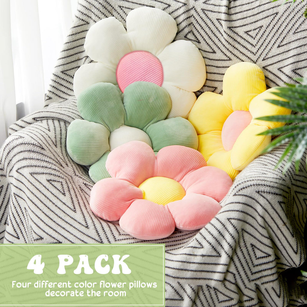 Reginary 4 Pcs Flower Floor Pillow Cushion Kid, Daisy, Fresh, 15.75''