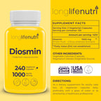 Diosmin 1000mg Advanced Formula - 240 Capsules for Circulatory Health Support, 4-Month Supply, Non-GMO, Made in USA - Daily Wellness Supplement