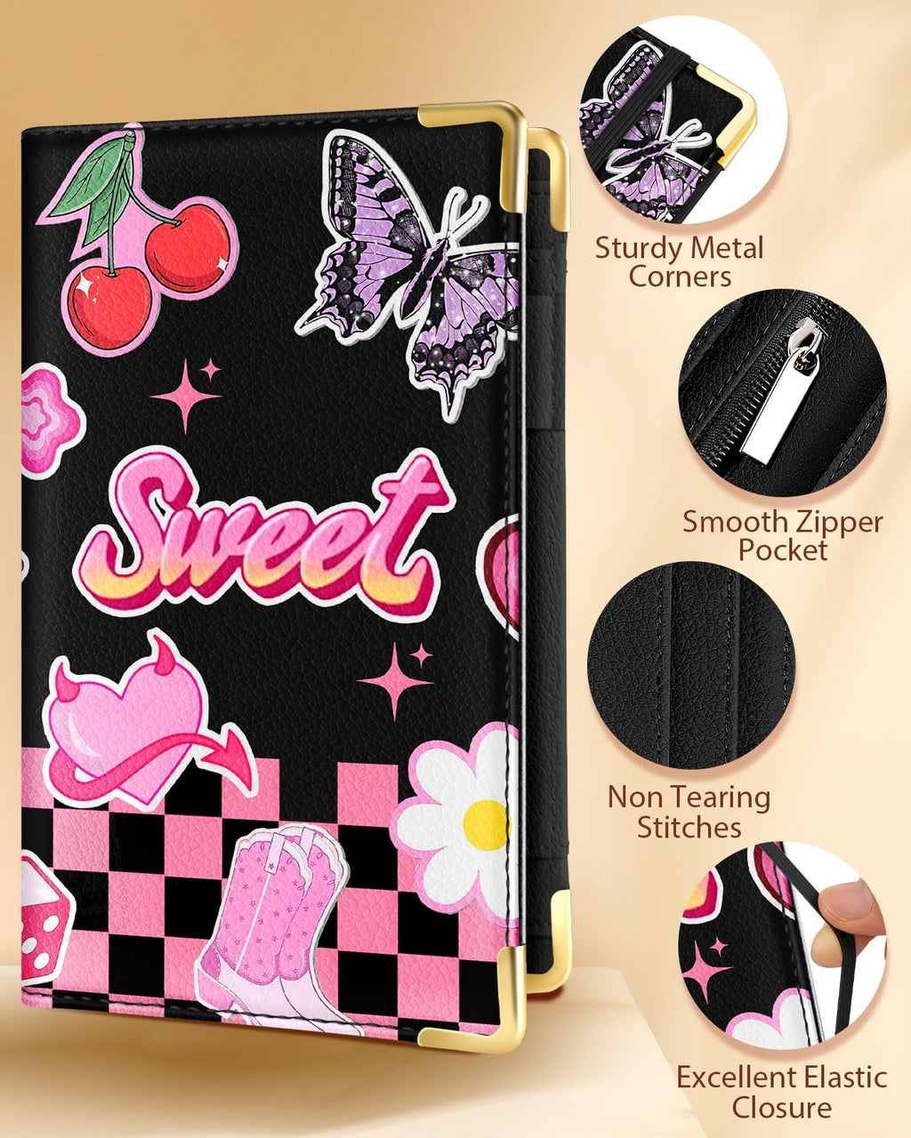 Slohif Server Book for Waitress Cute Serving Books with Zipper Pocket Accessories Leather Server Check Book Restaurant Waiter Server Booklet Organizer Ticket Book Holder Funny Y2K