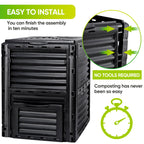 F2C Compost Bin 80 Gallon,Includes Gloves, Large Compost Bin w/Top Flip Latch-on Lid, Bottom Exit Door Aerating Outdoor Garden Compost Box,BPA Free Material for Backyard Outdoor, Black