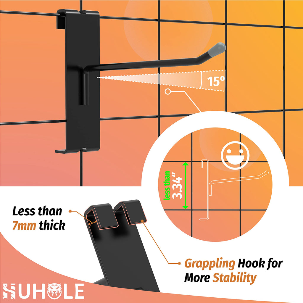 HUHOLE 50 Pack Gridwall Hooks 4 Inch – Black Metal Display Hangers for Wire Grid Panel – Heavy Duty Retail Store Fixtures, Garage Organizer, Craft Fair & Jewelry Rack (20lbs Capacity)
