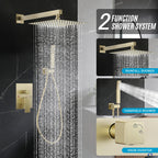 IUERASD Shower Faucet set with Shower head, Wall Mount 10 Inch Square Rainfall Shower Head and Handle Set Single Handle Shower System Set with Female Threads Valve Body and Trim Included (Brush Gold)