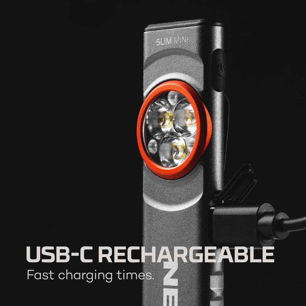 NEBO SLIM Mini Rechargeable Pocket Light | 250 Lumens, 2 Light Modes, Small Flashlight for EDC & Emergencies, Magnetic Base, Lightweight, Water Resistant & Durable, Includes Charging Cable