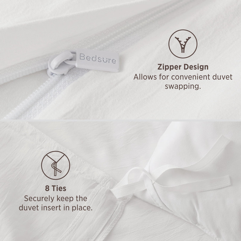 Bedsure Prewashed Duvet Cover Queen, Bedding Set with Zipper Closure, White