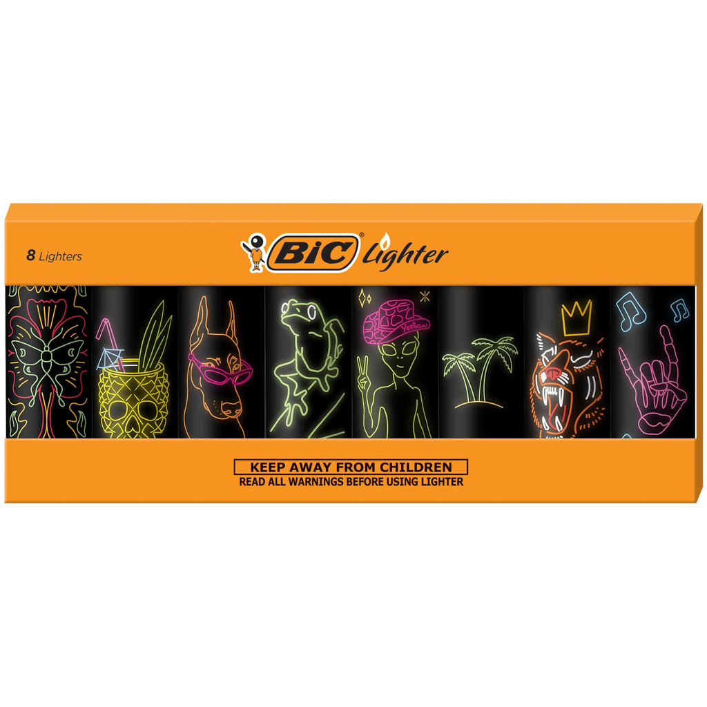 BIC Maxi Pocket Lighter, Special Edition Neon Series, Great for Candles and Firepits, 8 Count Pack of Lighters