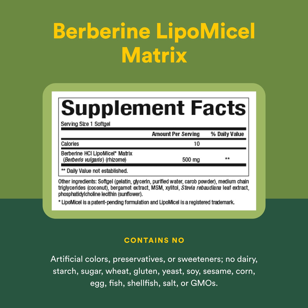 Natural Factors Berberine LipoMicel Matrix - Daily Supplement Supports Metabolic Health - Formula Supports General Health - Gluten-Free & Dairy-Free - 90 Liquid Softgels (90 Servings)