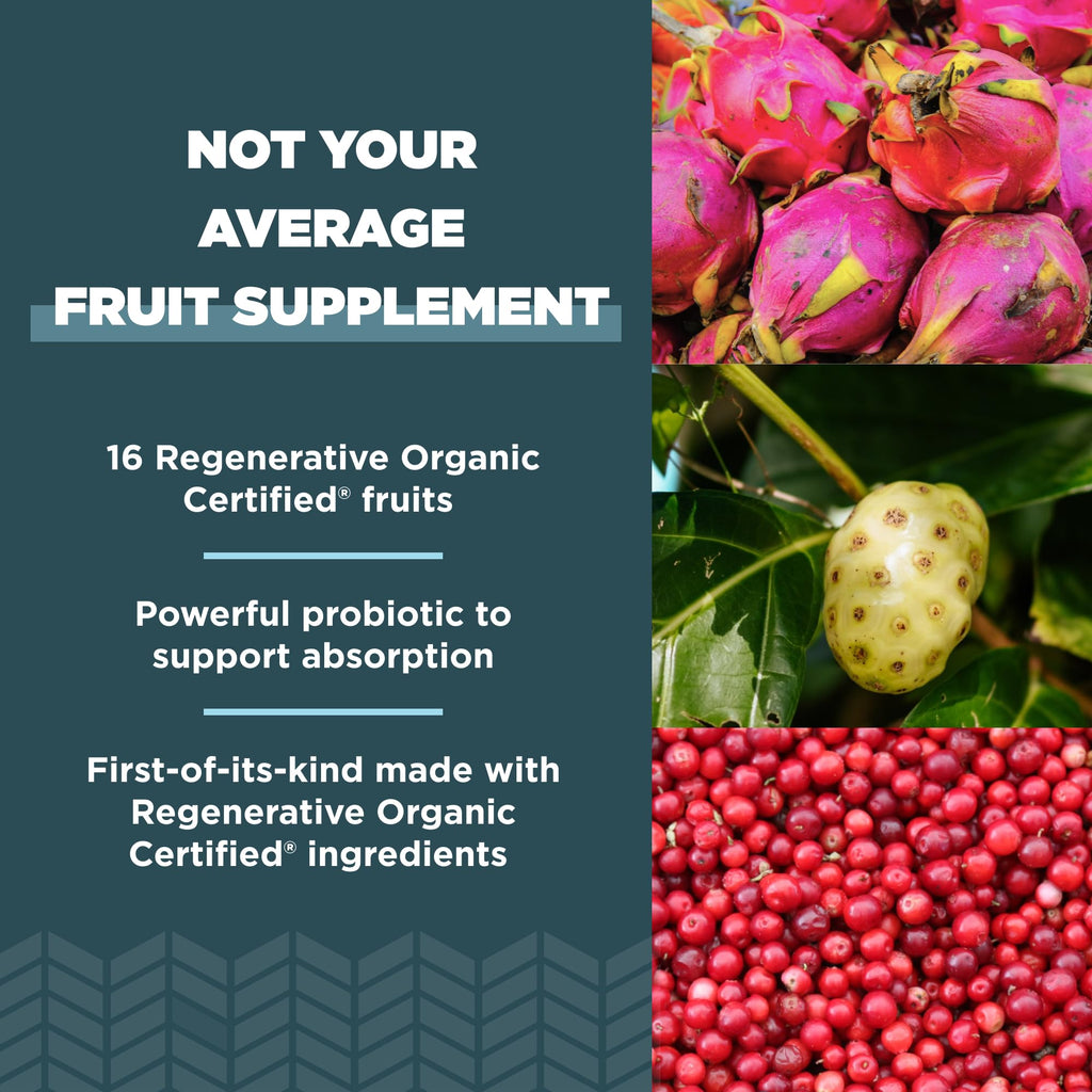 Ancient Nutrition Regenerative Organic Certified SuperFruits Capsules, Supports Gut and Immune System Health, Made with Probiotics, Dragonfruit, Mulberry, and Goji, 60 Count