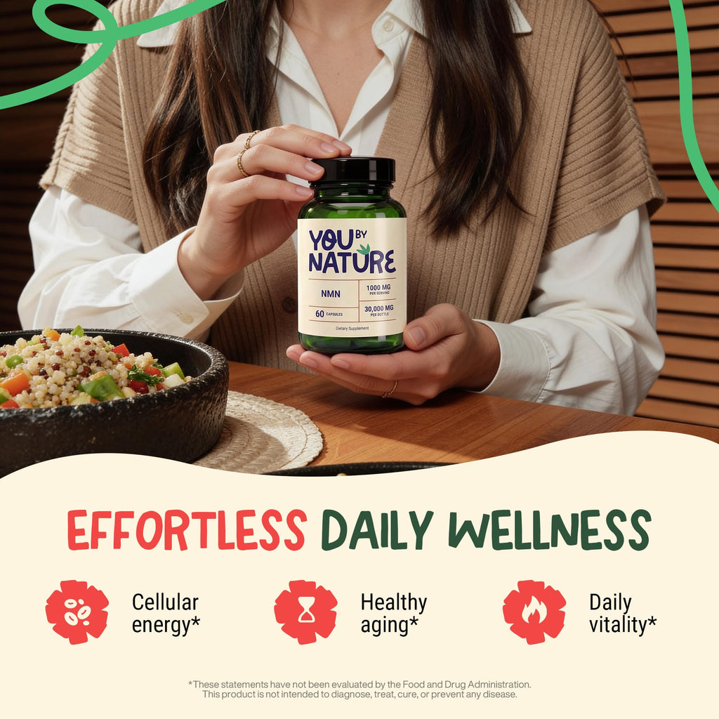 YOUBYNATURE NMN 1000mg Nicotinamide Mononucleotide Supplement | Vegan Gluten-Free Unflavored Veggie Capsules | 60 Capsules | 30 Servings | Daily Supplement for Adults