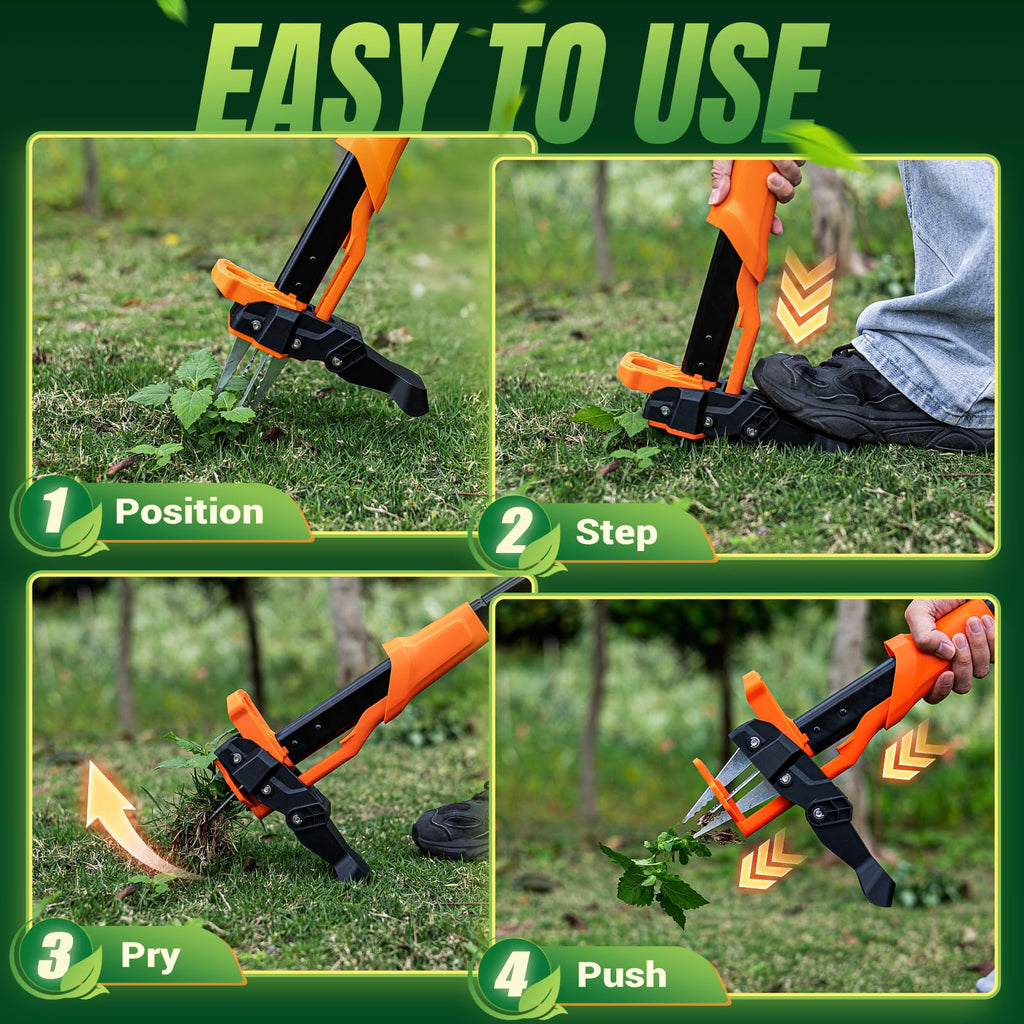 Crywag Weed Puller Tool - Stand Up Weed Puller with 4-Claw Steel Head, 39" Retractable Handle & Easy-Eject Mechanism for Dandelions, Clover & More, No Bending or Kneeling