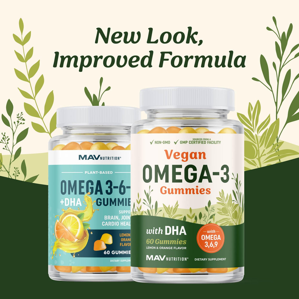 Omega 3 6 9 + DHA Gummies | Plant-Based Triple Omegas from Algae, Flaxseed & Safflower Oil | 50mg of DHA | Vegetarian, Non-GMO, Gluten-Free, Essential Fatty Acid Supplements for Adults | 60 Gummies