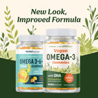 Omega 3 6 9 + DHA Gummies | Plant-Based Triple Omegas from Algae, Flaxseed & Safflower Oil | 50mg of DHA | Vegetarian, Non-GMO, Gluten-Free, Essential Fatty Acid Supplements for Adults | 60 Gummies