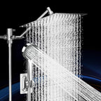 Shower Head, Rain Shower Head with Handheld Spray Combo, 10 Inch Adjustable High Pressure Rainfall Shower Head, Dual Showerhead Set with Extension Arm and 60 Inch Long Shower Hose (Silver)