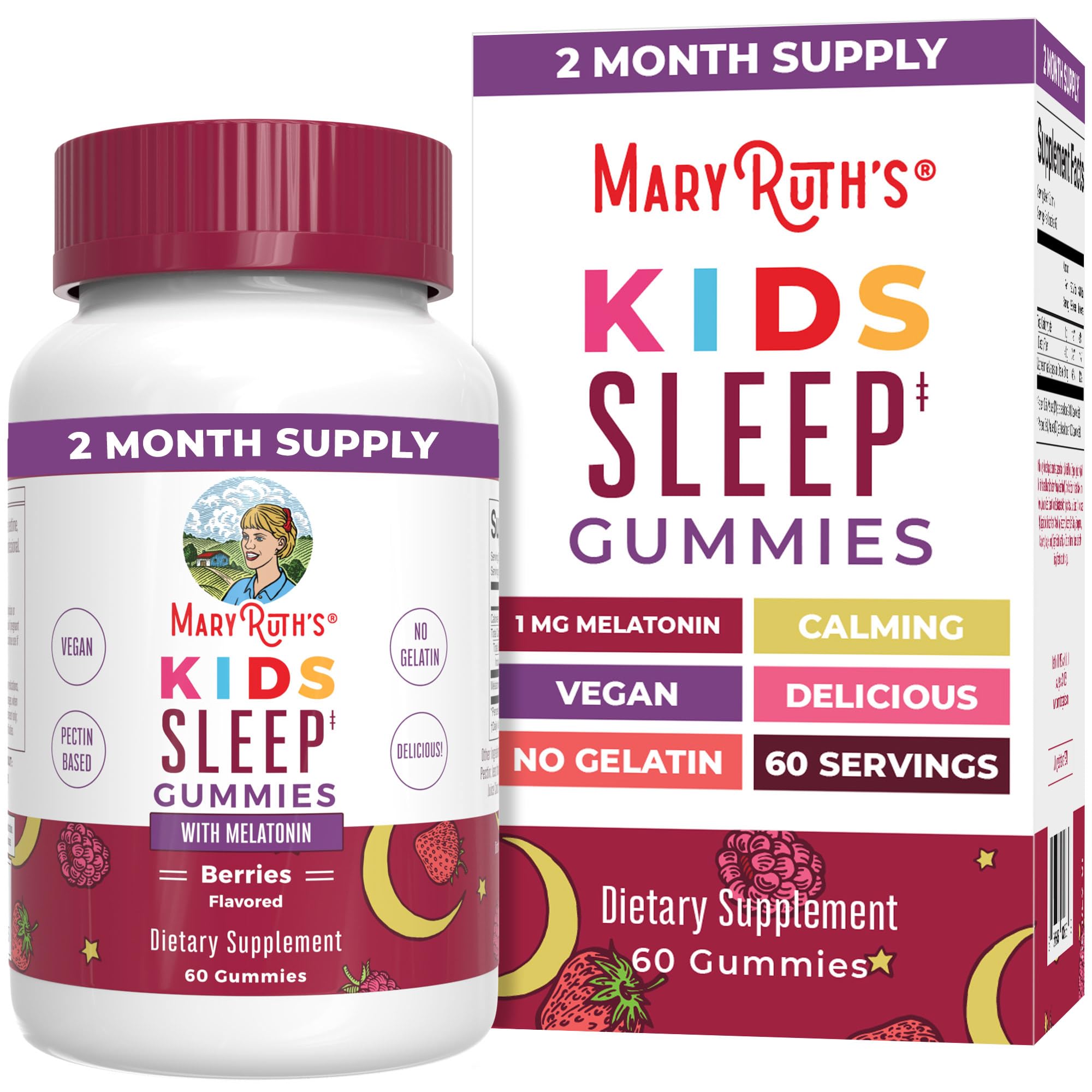MaryRuth Organics Melatonin Gummies for Kids | 2 Month Supply | Sleep Gummy for Kids Ages 4+ | Melatonin 1 mg | Relaxation & Sleep Support | Vegan | Gluten Free | 60 Count