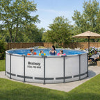 Bestway Steel Pro MAX 15' x 48" Above Ground Pool, Round Metal Frame Outdoor Swimming Pool Set with Filter Pump, Ladder, and Cover, Gray