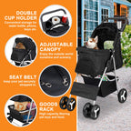 4 Wheels Pet Stroller Dog Cat Stroller for Small Medium Dog Cats Foldable Carrier Jogger Travel Puppy with Storage Basket and Cup Holder (Black)