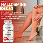 Hallosmine Xtra Circulation & Vein Support, Diosmin, Horse Chesnut & Hesperidin 850mg + FREE Leg Cream | Leg Circulation, Varicose Veins, Spider Veins, Hemorrhoids, Blood Flow, 60 capsules