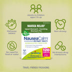 Boiron NauseaCalm Relief for Upset Stomach, Nausea, and Vomiting Due to Stomach Flu, Overindulgence, or Motion Sickness - Non-Drowsy - 120 Count (2 Pack of 60)