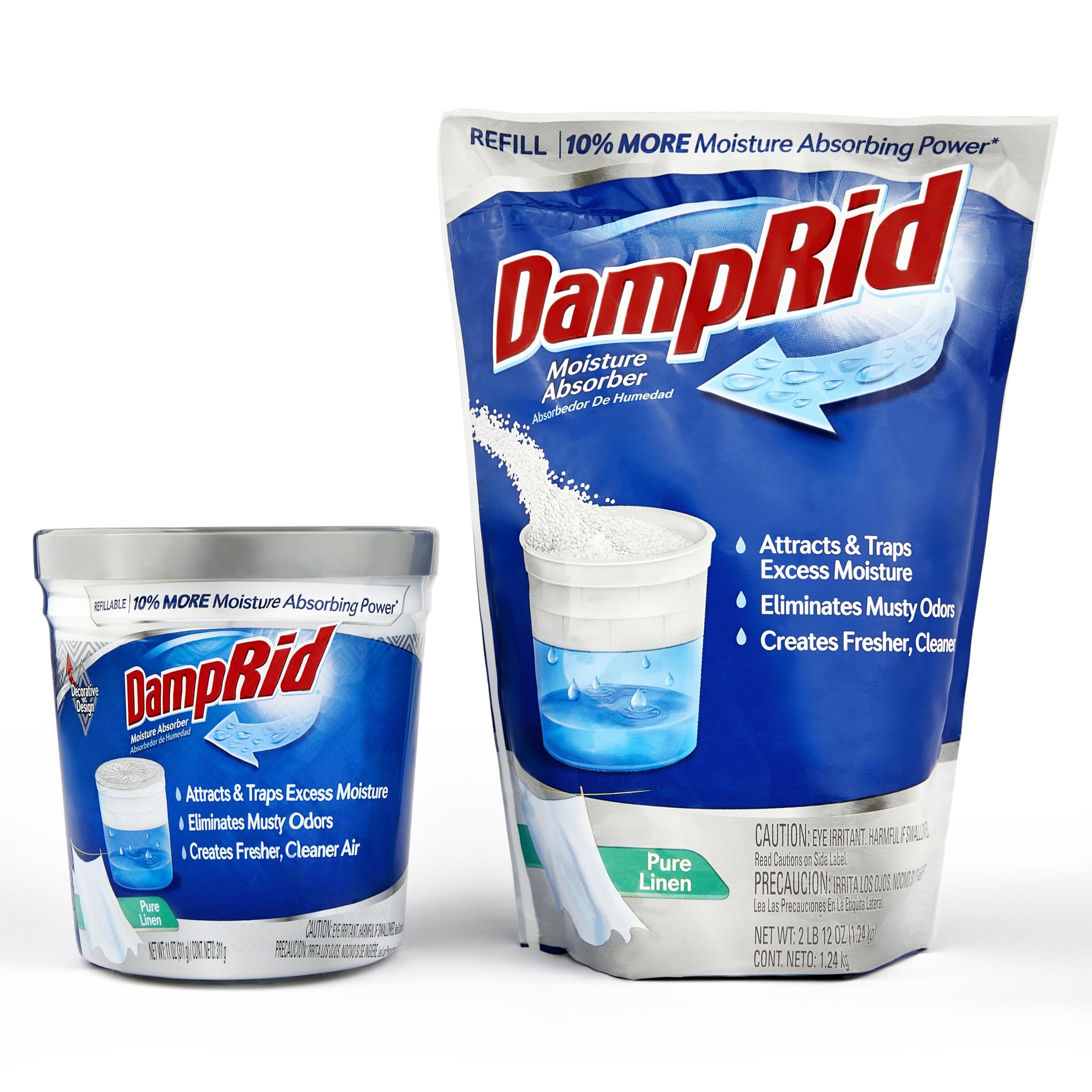 Damp Rid Refillable Moisture Absorber – Pure Linen Humidity Absorber & Odor Absorber with 11oz Cup and 44oz Refill Bag, Cleaner Air for Closet & Bathroom – ILIOS Packaging