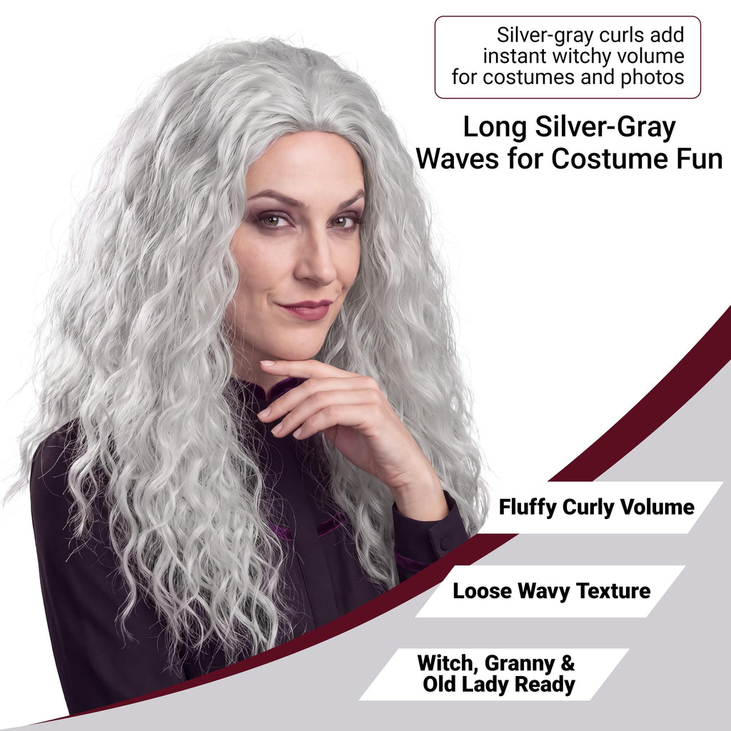Witch Wig Old Lady Wig Women Long Grey Curly Costume Cosplay Wig