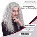 Witch Wig Old Lady Wig Women Long Grey Curly Costume Cosplay Wig