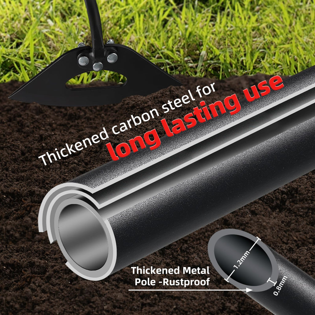 HANGMAICOME Garden Hoe Weeder Removal - Heavy Duty Weed Hoes for Gardening,55" Stand Up Long Handle, Sharp Hollow Blade,Push Pull Hand Weeding Tool for Garden Bed, Yard,Lawn Landscaping