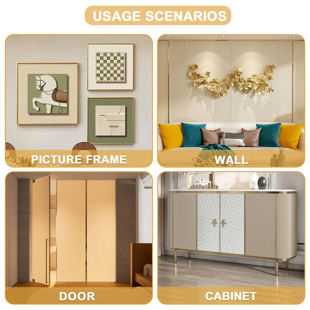 Soengsau Matte Gold Finish Molding Trim, 196.8" L x 0.8" W Peel and Stick Decoration Strip for Ceiling, Wall, Tile Edge, Furniture Cabinet, Mirror