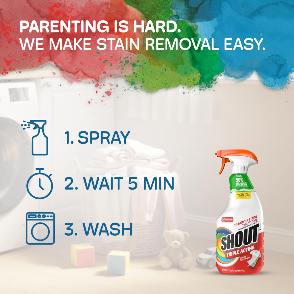 Shout Triple-Acting Laundry Stain Remover for Everyday Stains Liquid Refill, 60 fl oz - Pack of 6