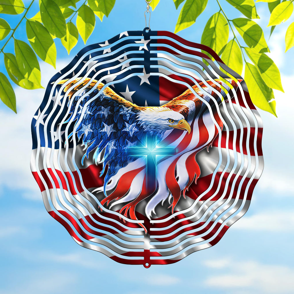 FLAGWIX American Eagle Christmas Wind Spinner, 12 in Stainless Steel