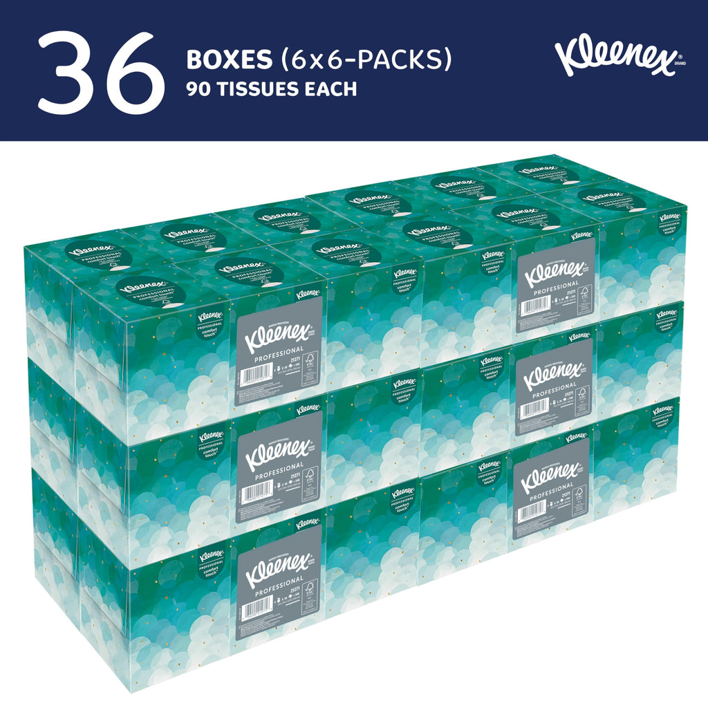 Kleenex® Professional Facial Tissue, Bulk (21271), 2-Ply, White, Upright Cube Boxed Format, Designed for Business (90 Tissues/Box, 6 Bundles of 6 Boxes, 3,240 Sheets/Case)