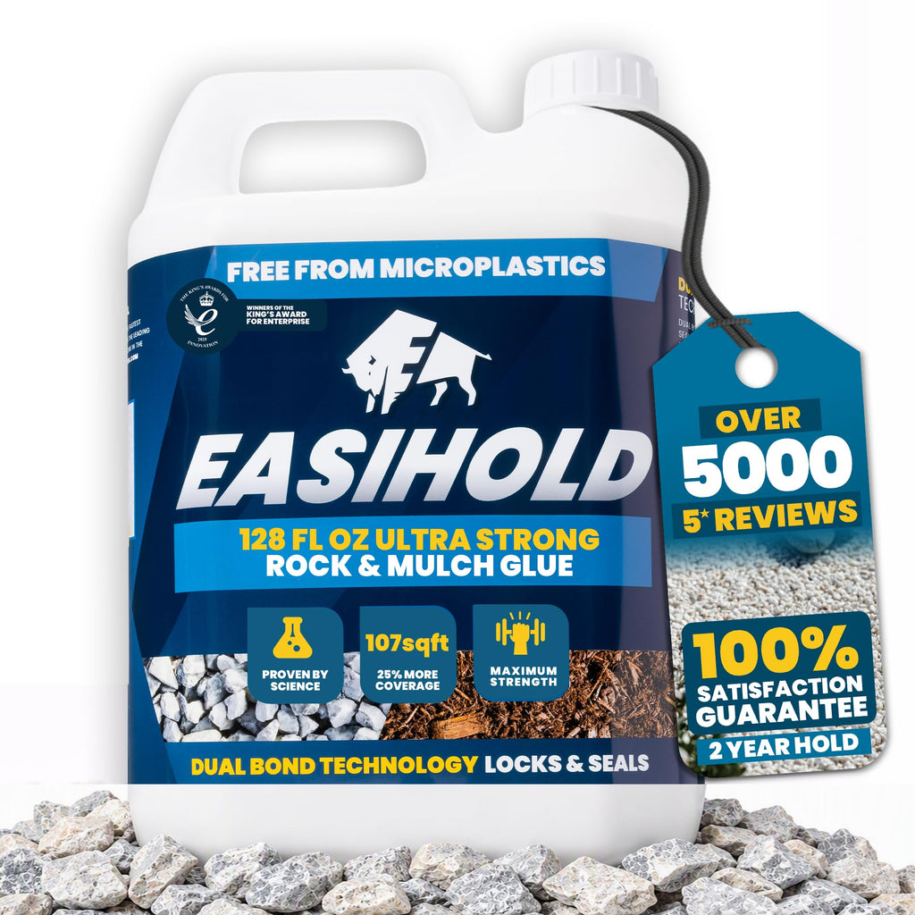 Vuba Easihold Rock & Mulch Glue for Landscaping - Gravel Glue Binder Non-Toxic Mulch and Bark Adhesive, Pet Safe, 107 sqft Coverage, Lockdown Clear Gravel/Pebbles/Stones Stabilizer (1 Gallon)
