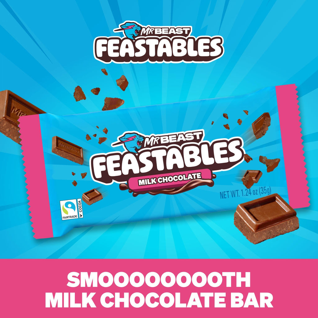 MrBeast Feastables Milk Chocolate Bar, Full Size, 24 Count, Fairtrade Cocoa