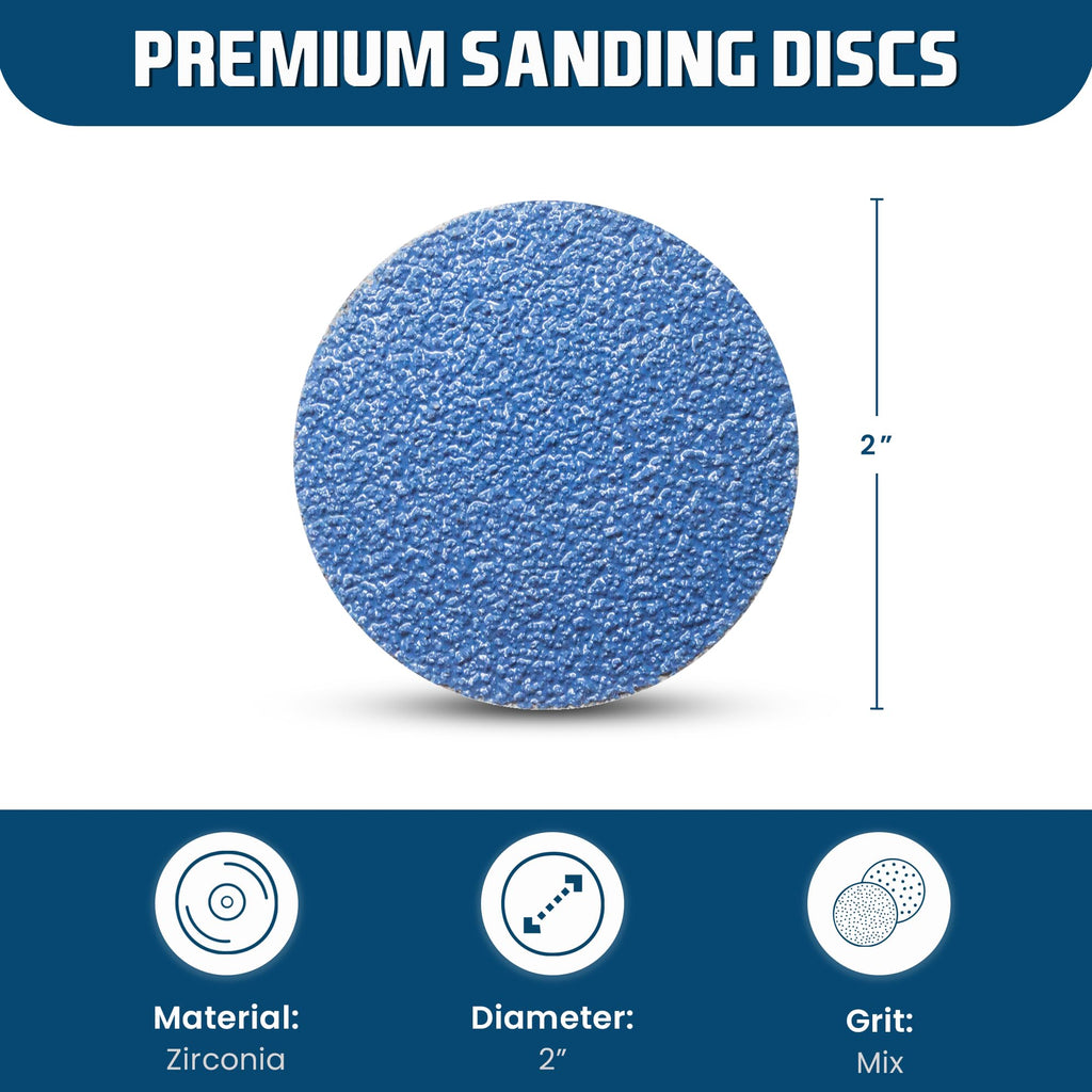 Benchmark Abrasives 2 Inch Sanding Discs Quick Change Zirconia - Male R Type Backing Drill & Die Grinder Sanding Disc for Deburring Polishing Rust Remover for Metal Paint Stripper (25 Pack), Mix Grit