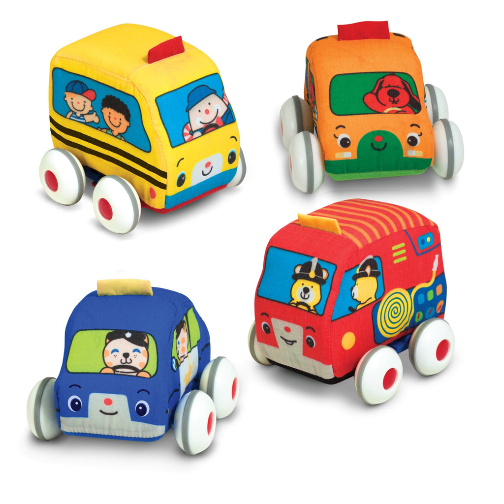 Melissa & Doug K's Kids Pull-Back Vehicle Set - Soft Baby Toy Set with 4 Cars and Trucks, Soft Vehicles Toys for Babies and Toddlers