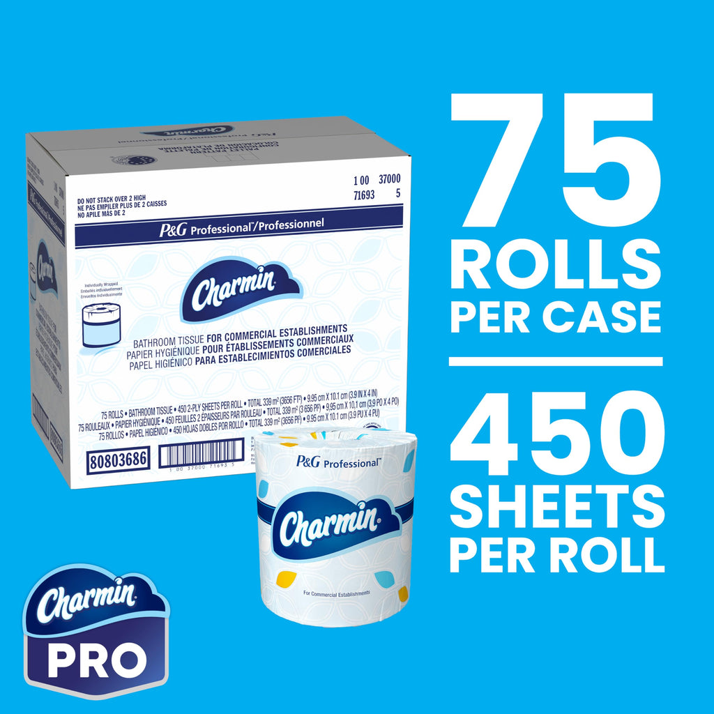 Charmin For Commercial Use Toilet Paper, Individually Wrapped, 2-Ply Standard Roll, 75 Rolls/Case, 450 Sheets/Roll