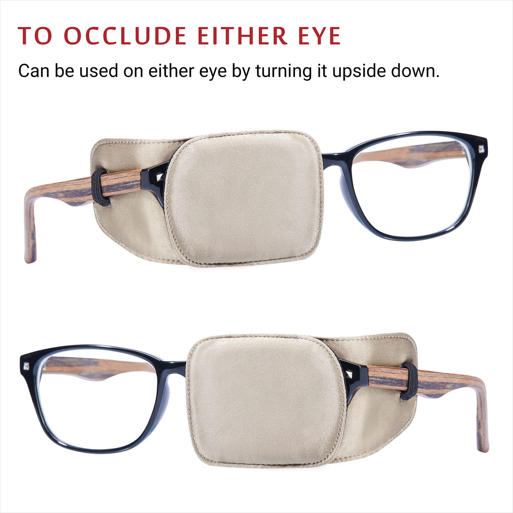 Astropic 2Pcs Silk Eye Patches for Adults Kids Glasses to Cover Either Eye (Medium, Khaki)