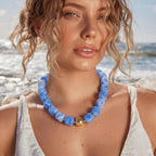 TENTMENTISE Chunky Necklaces for Women - Blue Beaded Necklace for Women, Blue Colorful Choker Necklaces, Womens Summer Beach Boho Jewelry Gifts for Vacation Holiday