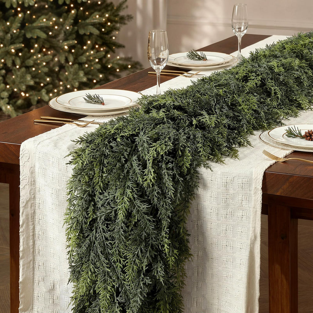 2PCS 6FT Christmas Cedar Garland, Real Touch Soft Greenery Mantel Decor