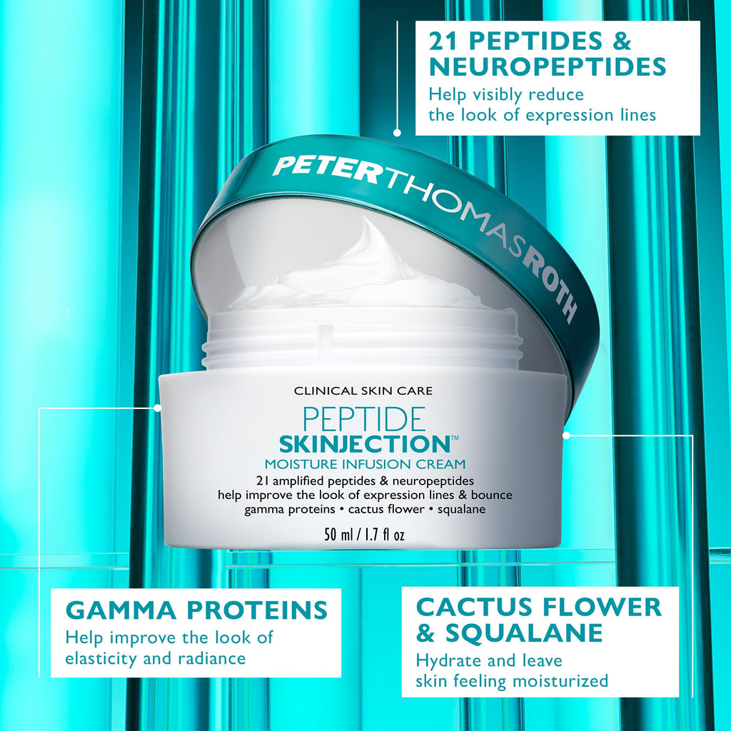 Peter Thomas Roth | Peptide Skinjection™ Moisture Infusion Cream, Refillable Moisturizer, For Loss of Firmness and Elasticity, Fine Lines & Wrinkles, Dryness, 21 Amplified Peptides & Neuropeptides