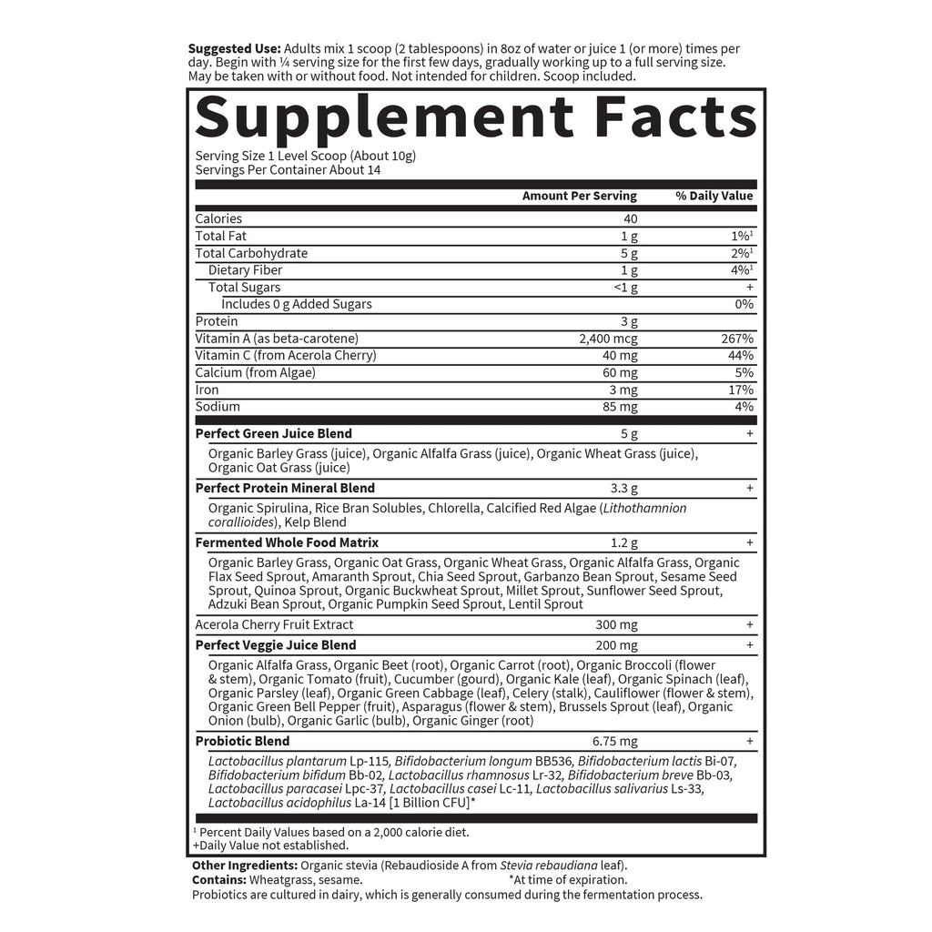 Garden of Life Perfect Food Super Green Formula - 14 Servings | 45 Superfoods, Greens, Fruit & Veggie Juice Superfood Powder Supplement, Probiotics & Organic Spirulina for Digestion & Immune Health