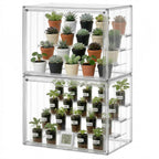 HBlife Mini Greenhouse for Indoor, Clear Stackable Green House with Magnetic Door & Adjustable Drainage Dividers, Tabletop Portable Greenhouse for Small Plants Nursery Germination and Display, 1 Pack