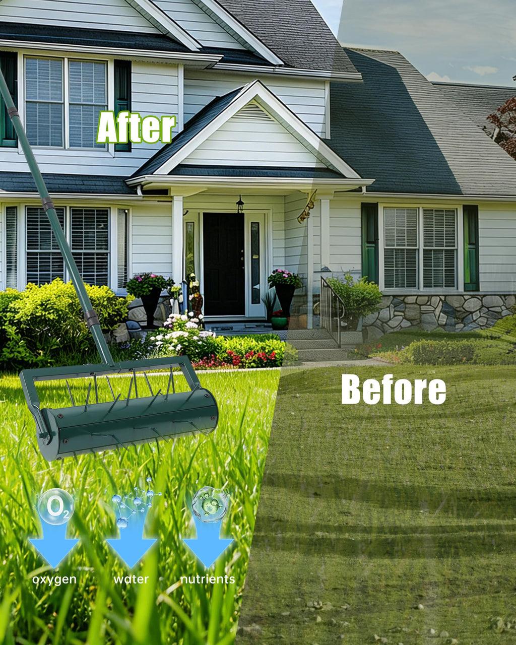 Rolling Lawn Aerator Tool with 39 Spike for Outdoor Lawn Yard Soil Garden
