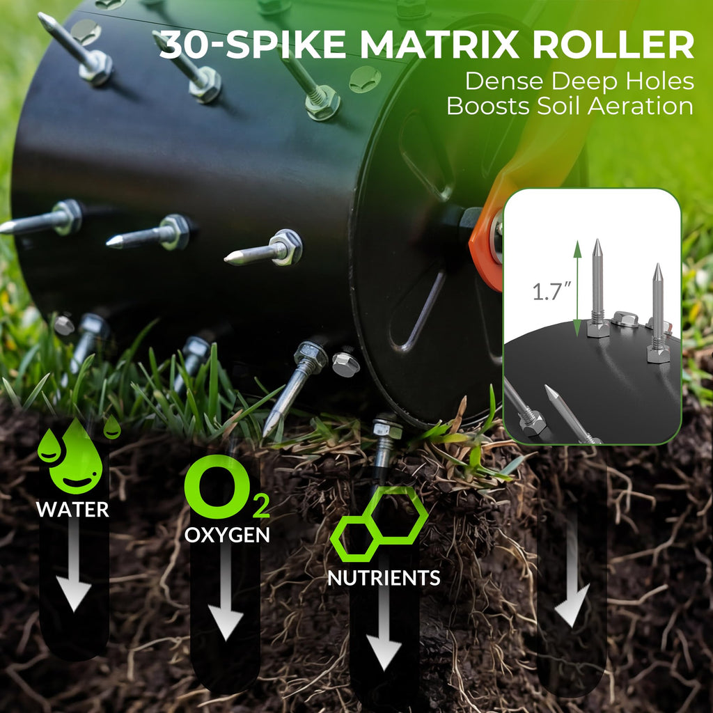 Walensee Rolling Lawn Aerator, Heavy Duty Manual Aerator Tool with 30 Spikes, Aerator Lawn Tool with Integrated Dual-Bar Handle, Soil Penetrator Push Lawn Aeration for Yard, Garden and Lawn